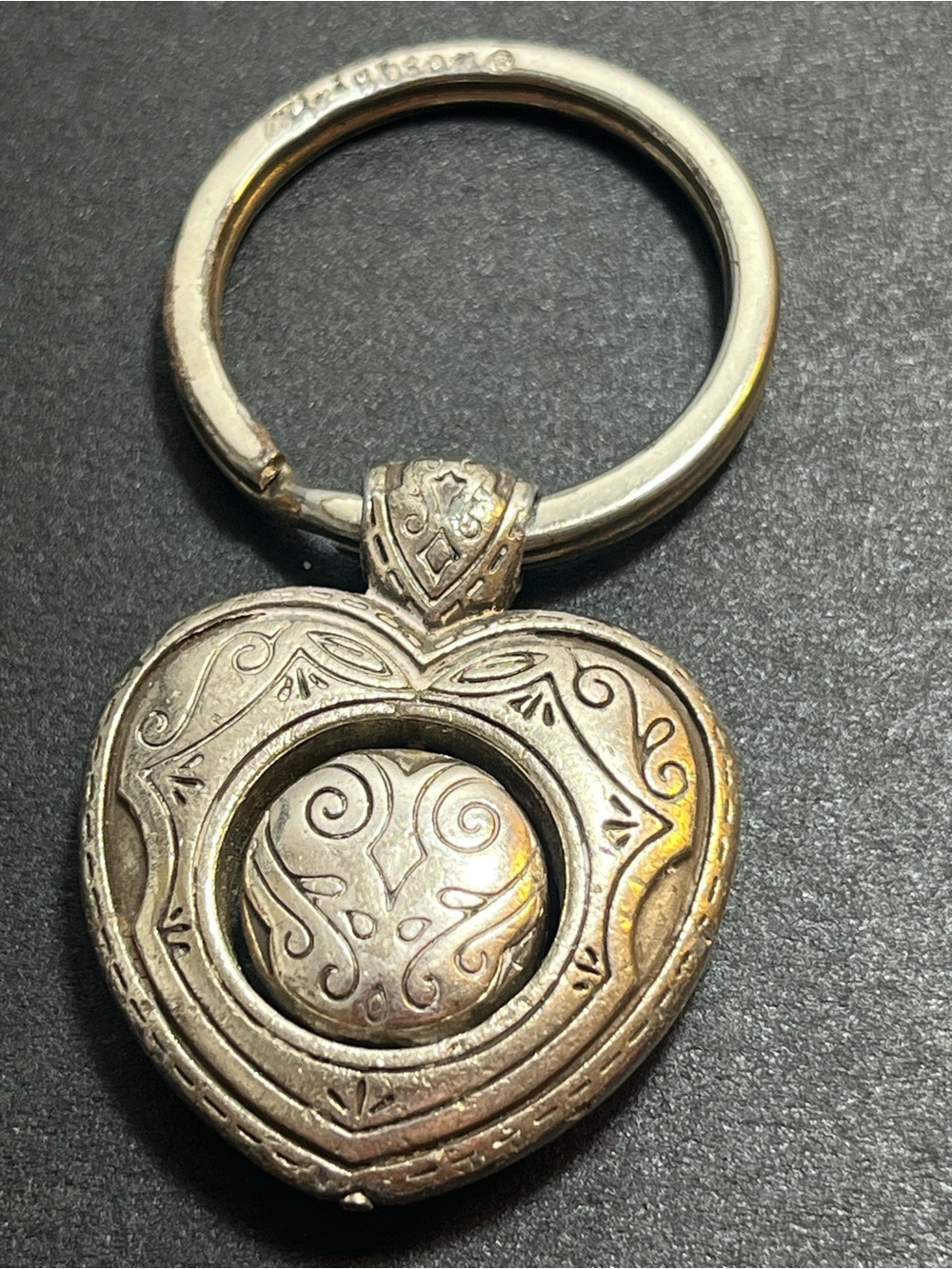VTG Brighton Heart Spinner Key Fob Keychain Silver Tone Scroll Swirl Rare READ
